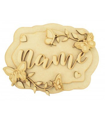 Laser Cut Personalised 3D Layered Rectangle Plaque - Butterfly Themed